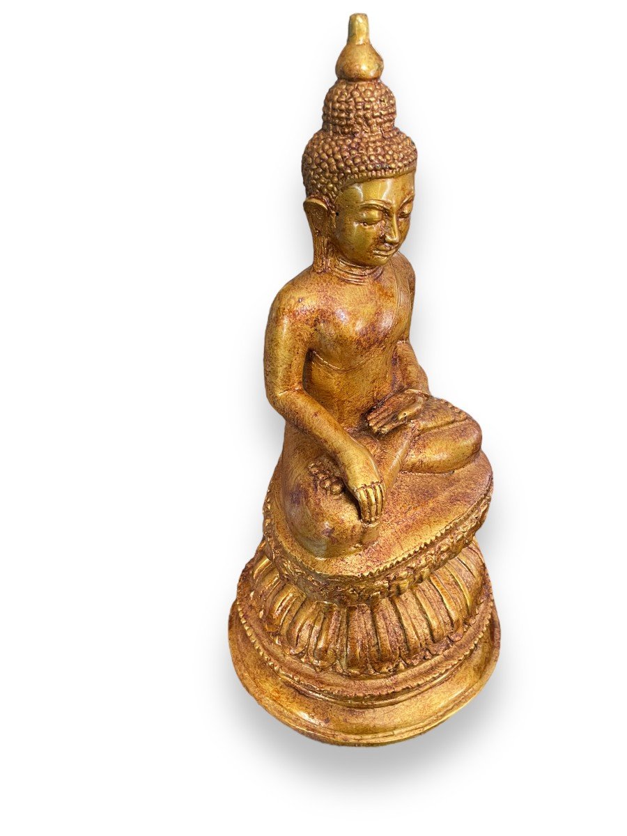 Important Sitting Buddha In Golden Spelter-photo-3