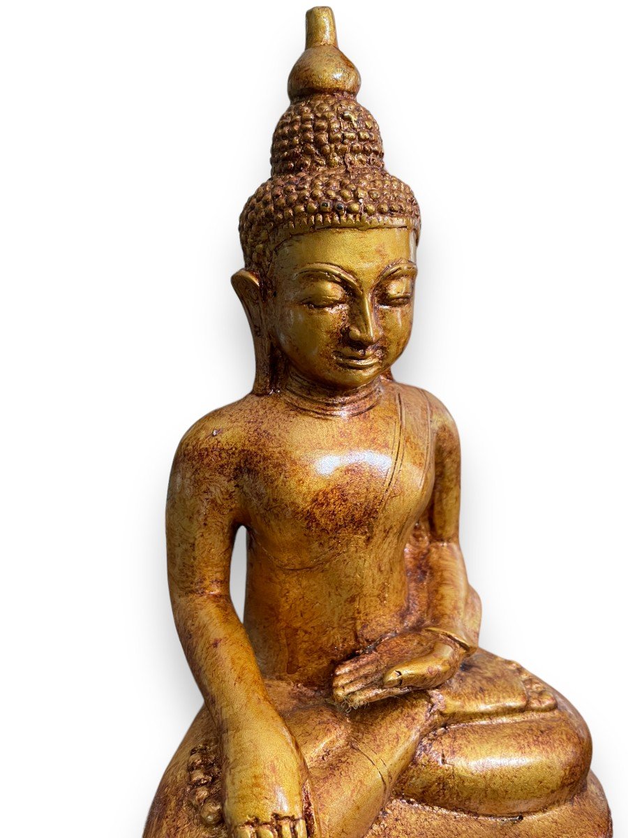Important Sitting Buddha In Golden Spelter-photo-4