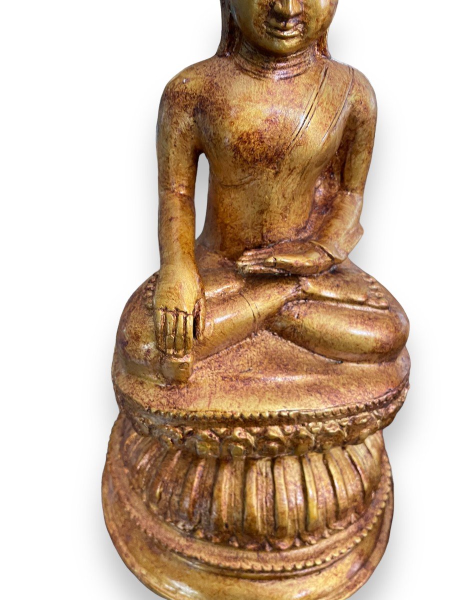 Important Sitting Buddha In Golden Spelter-photo-2