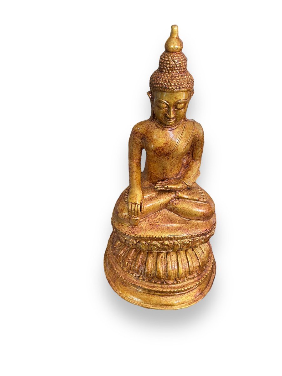 Important Sitting Buddha In Golden Spelter-photo-4