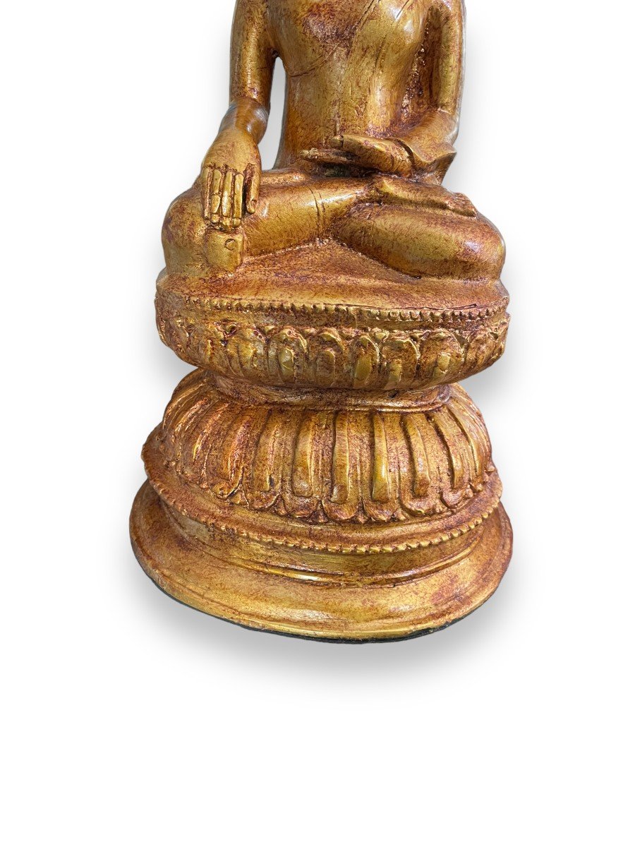 Important Sitting Buddha In Golden Spelter-photo-5