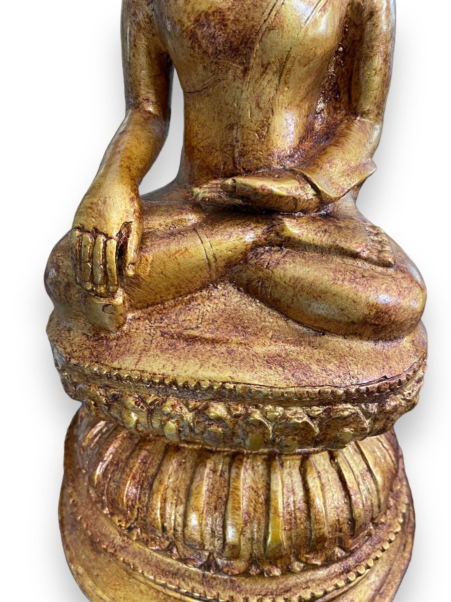 Important Sitting Buddha In Golden Spelter-photo-6