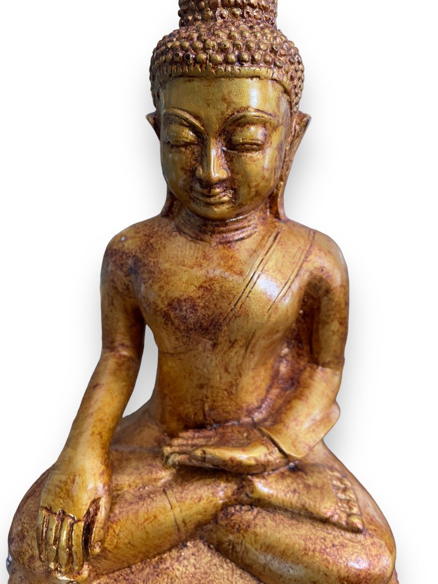 Important Sitting Buddha In Golden Spelter-photo-7