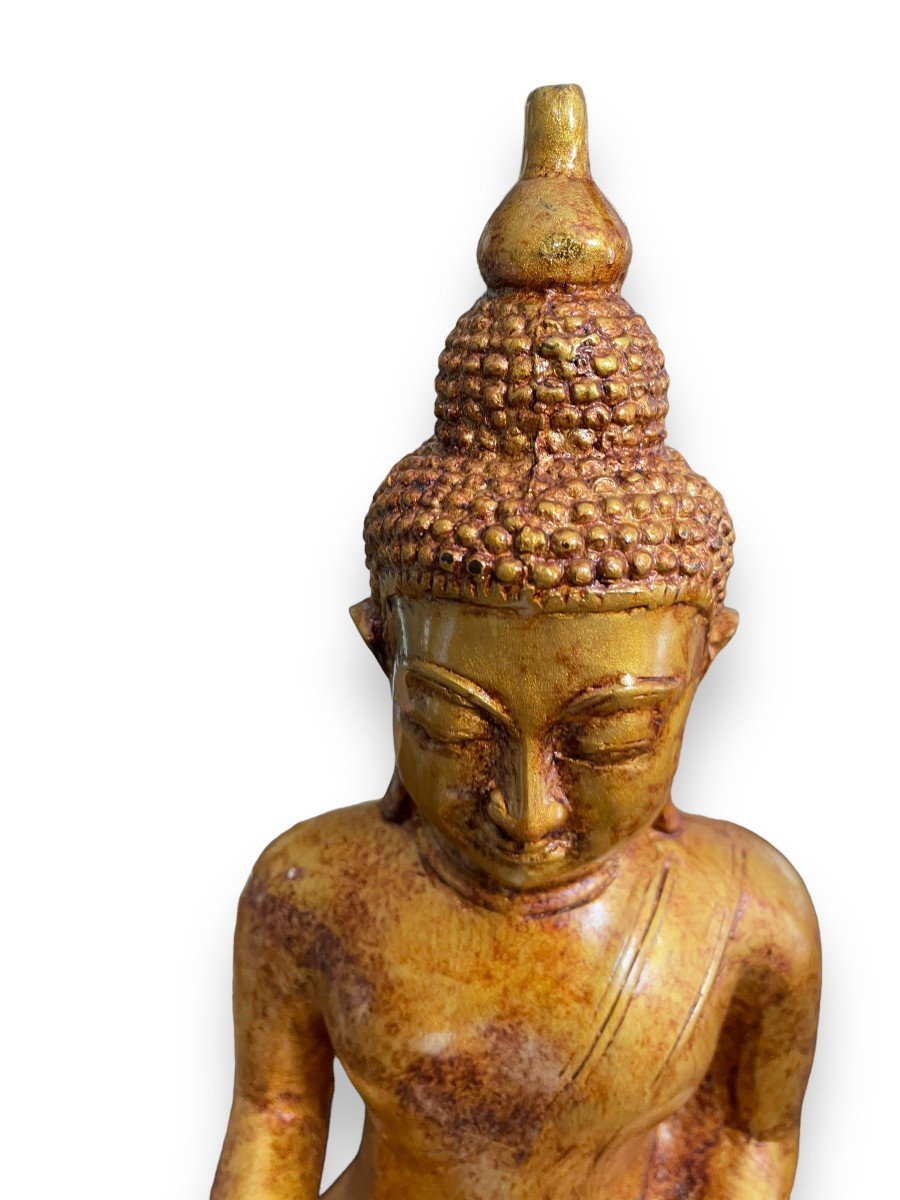 Important Sitting Buddha In Golden Spelter-photo-8