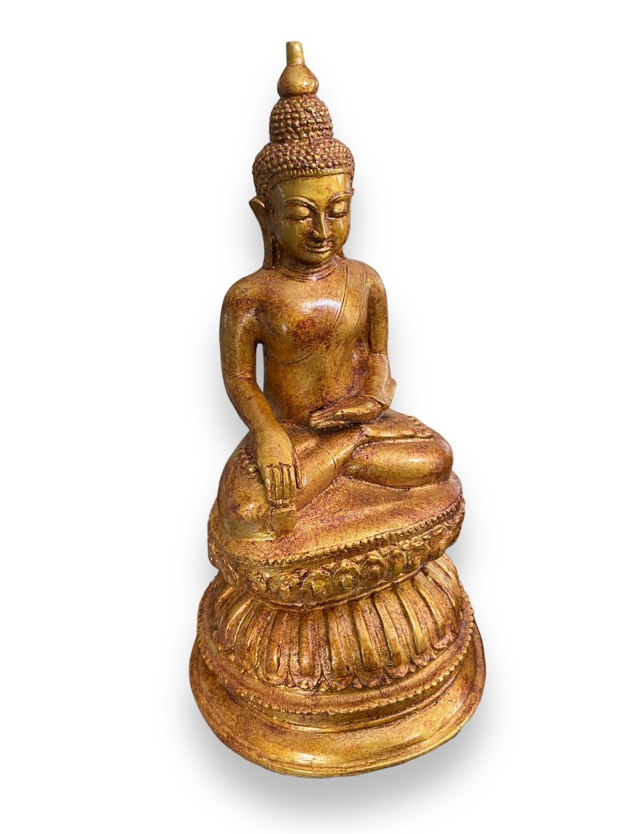 Important Sitting Buddha In Golden Spelter