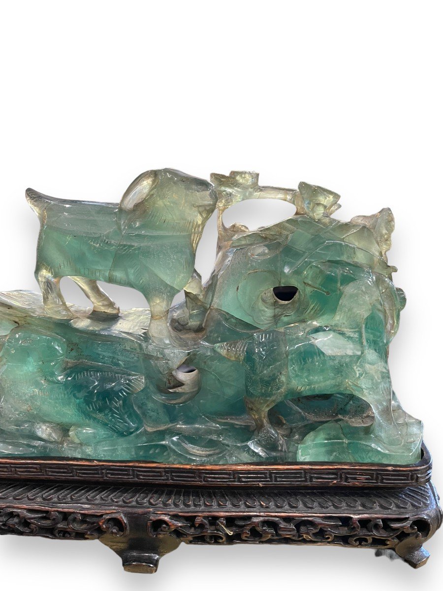 Groupe En Pierre Dure Statue en cristal de quartz vert-photo-4