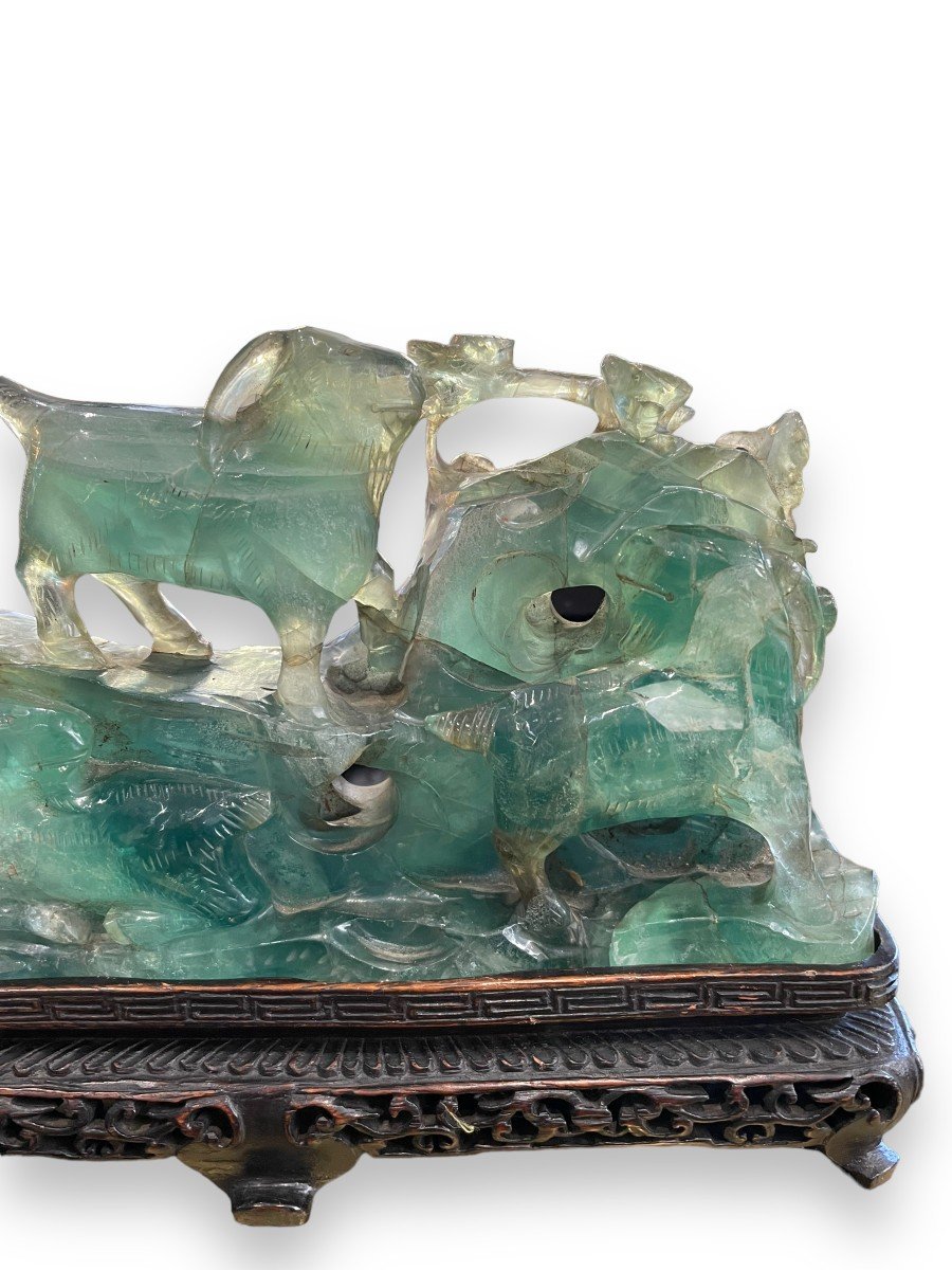 Groupe En Pierre Dure Statue en cristal de quartz vert-photo-4