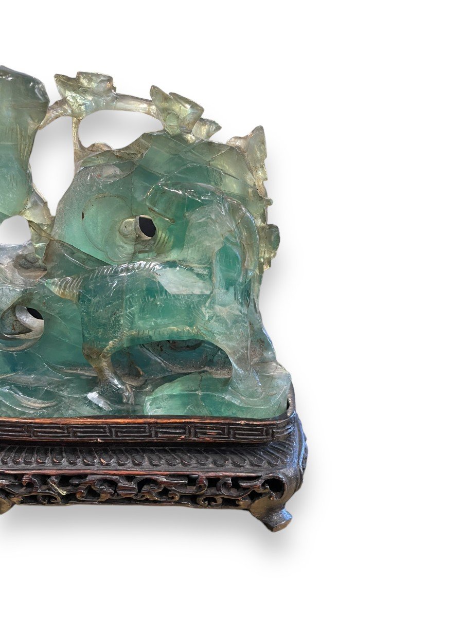 Groupe En Pierre Dure Statue en cristal de quartz vert-photo-6