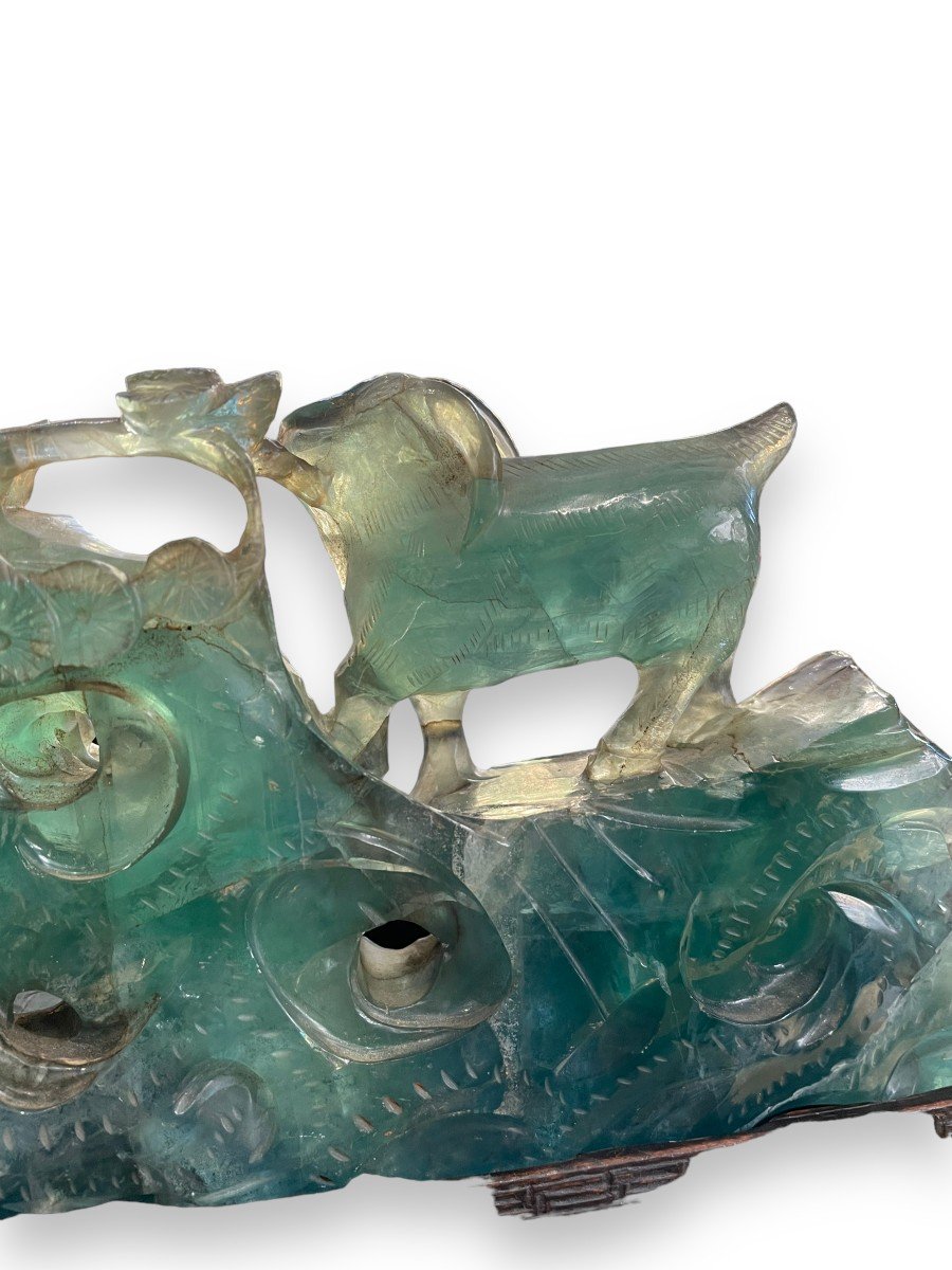 Hard Stone Group Green Quartz Crystal Statue-photo-8