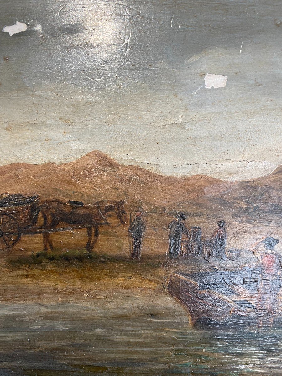The Merchants On The Edge Of The Marine River Oil On Panel XIXth-photo-3