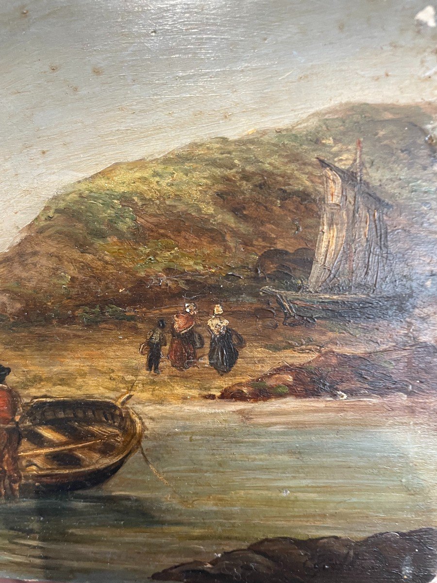 The Merchants On The Edge Of The Marine River Oil On Panel XIXth-photo-4