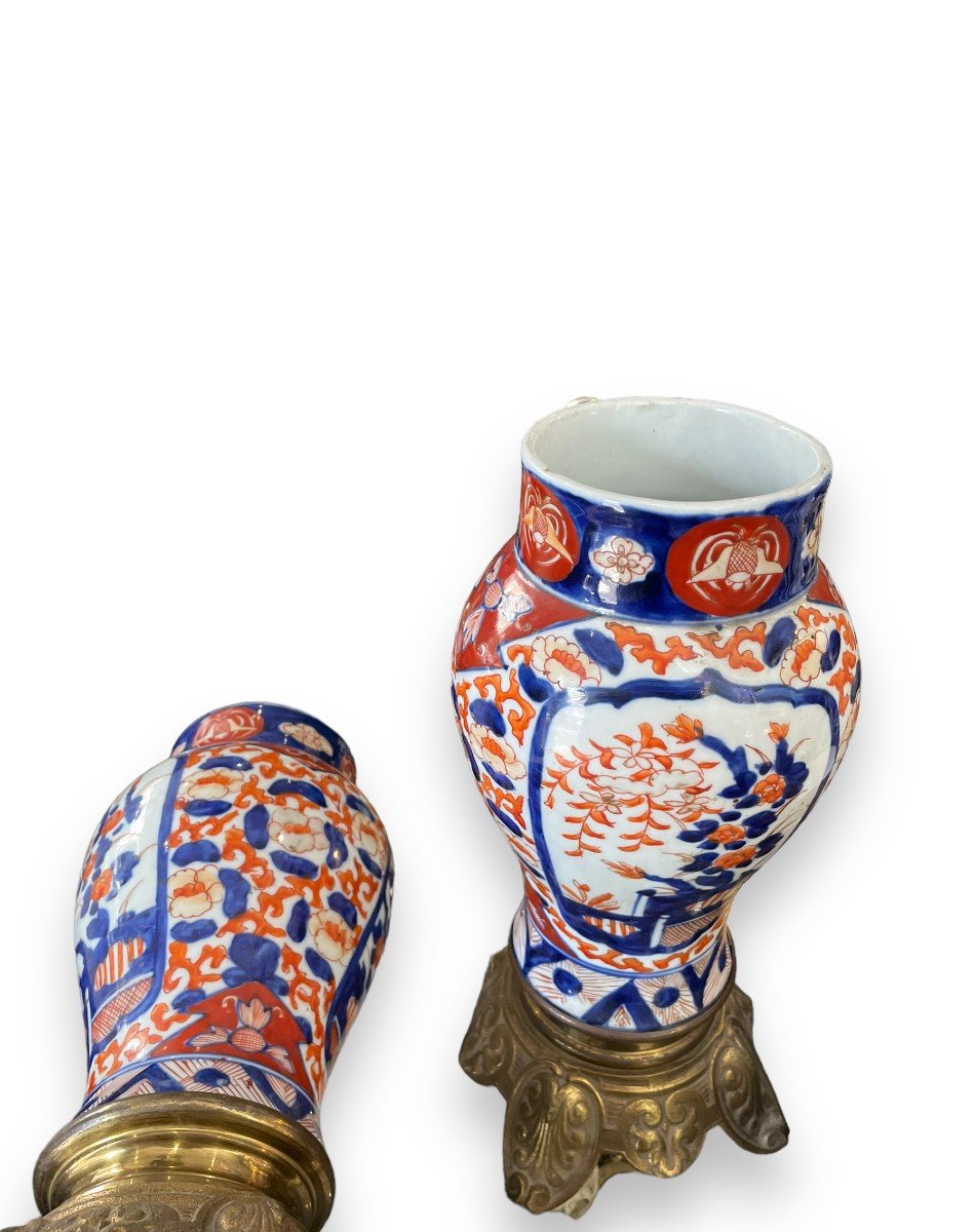 Pair Of Imari Vase In Nineteenth Bronze Base-photo-4