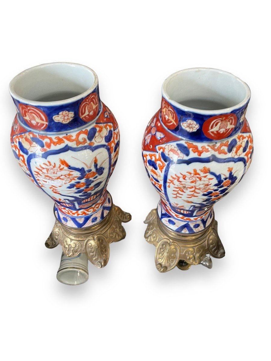 Pair Of Imari Vase In Nineteenth Bronze Base-photo-6