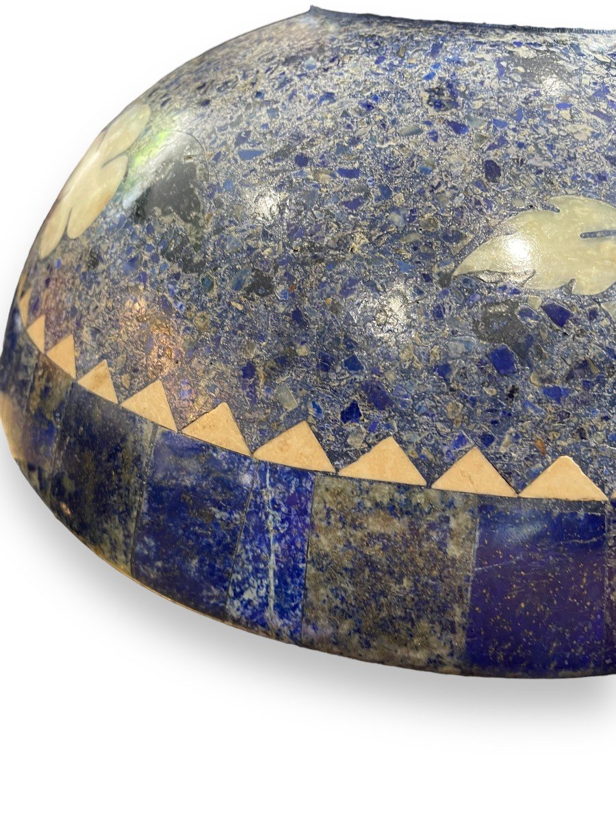 Importante Coupe En Lapis Lazuli Et Marqueterie De Pierre -photo-2