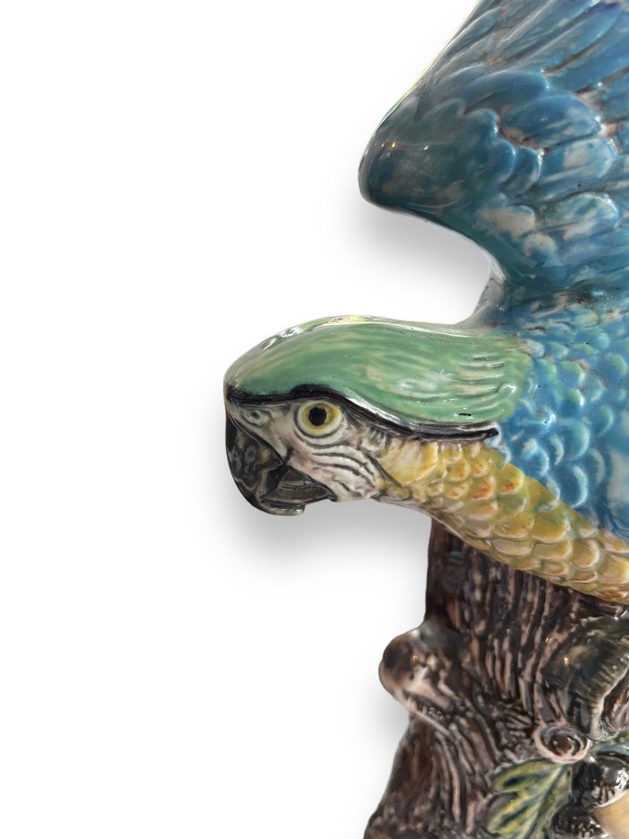  Blue Parrot Macaw Candlestick In Barbotine-photo-2