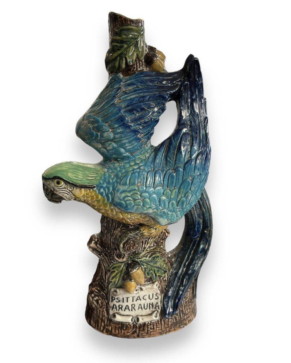  Blue Parrot Macaw Candlestick In Barbotine