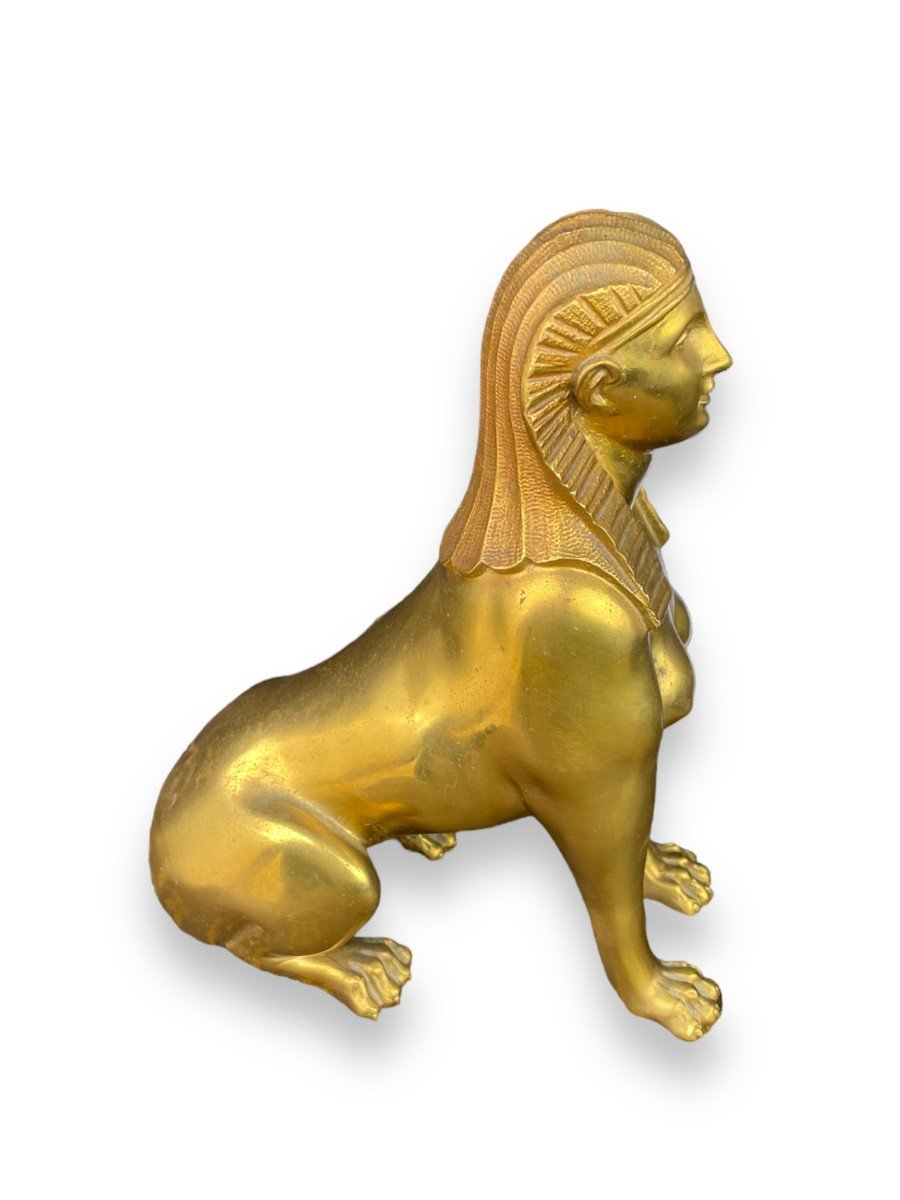 Sitting Sphinx Gilt Bronze Statue-photo-3