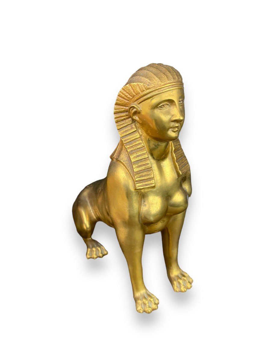 Sitting Sphinx Gilt Bronze Statue-photo-5
