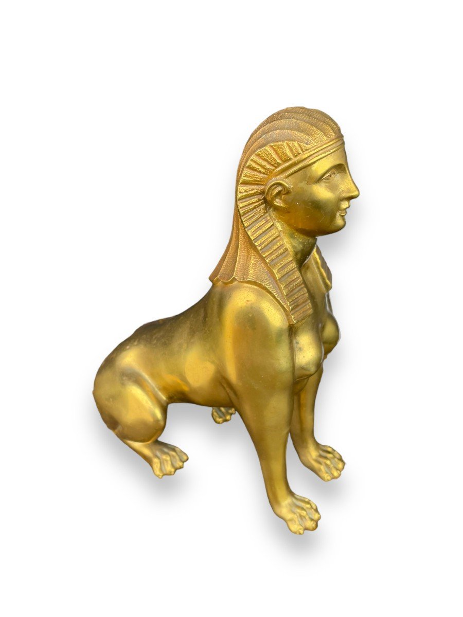 Sitting Sphinx Gilt Bronze Statue-photo-6