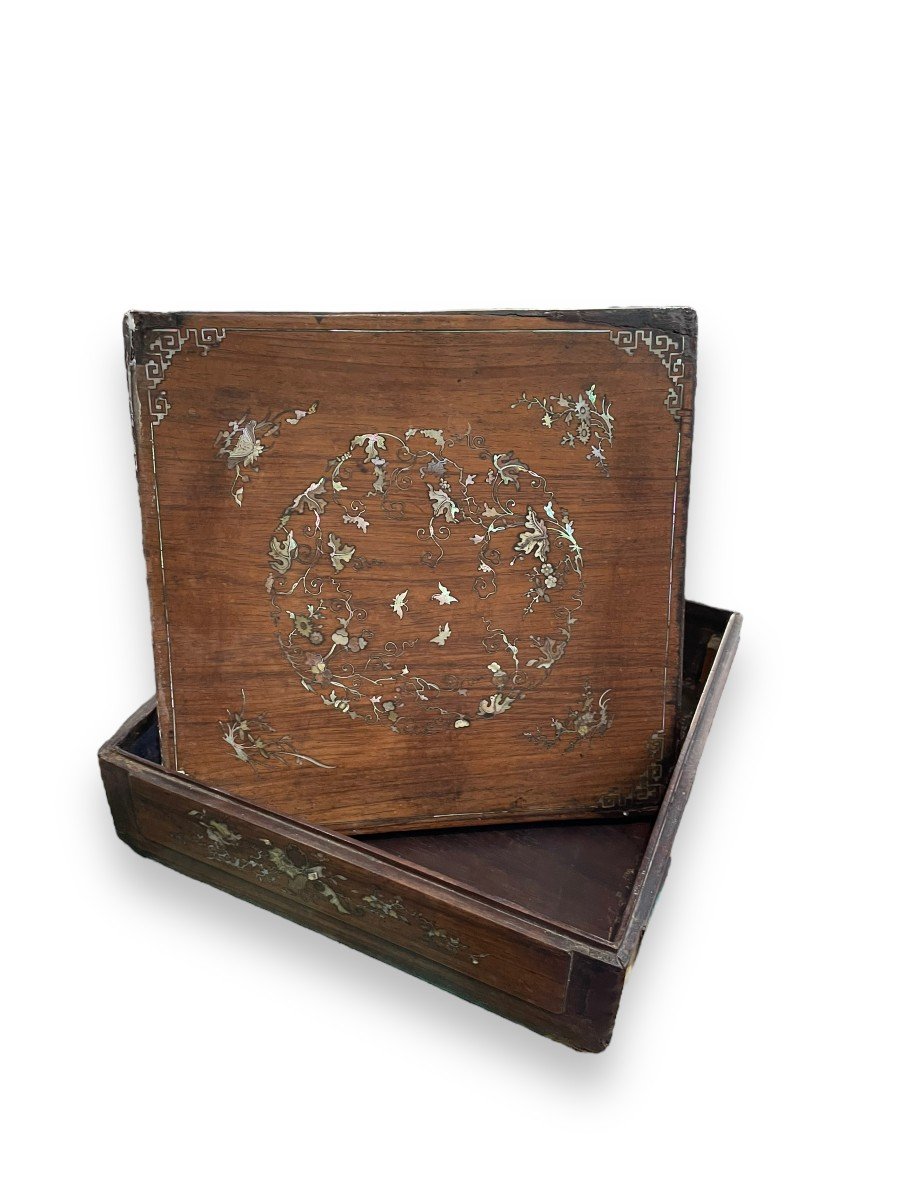 Important Box In Mother Of Pearl And Rosewood Indochina XIXth-photo-3