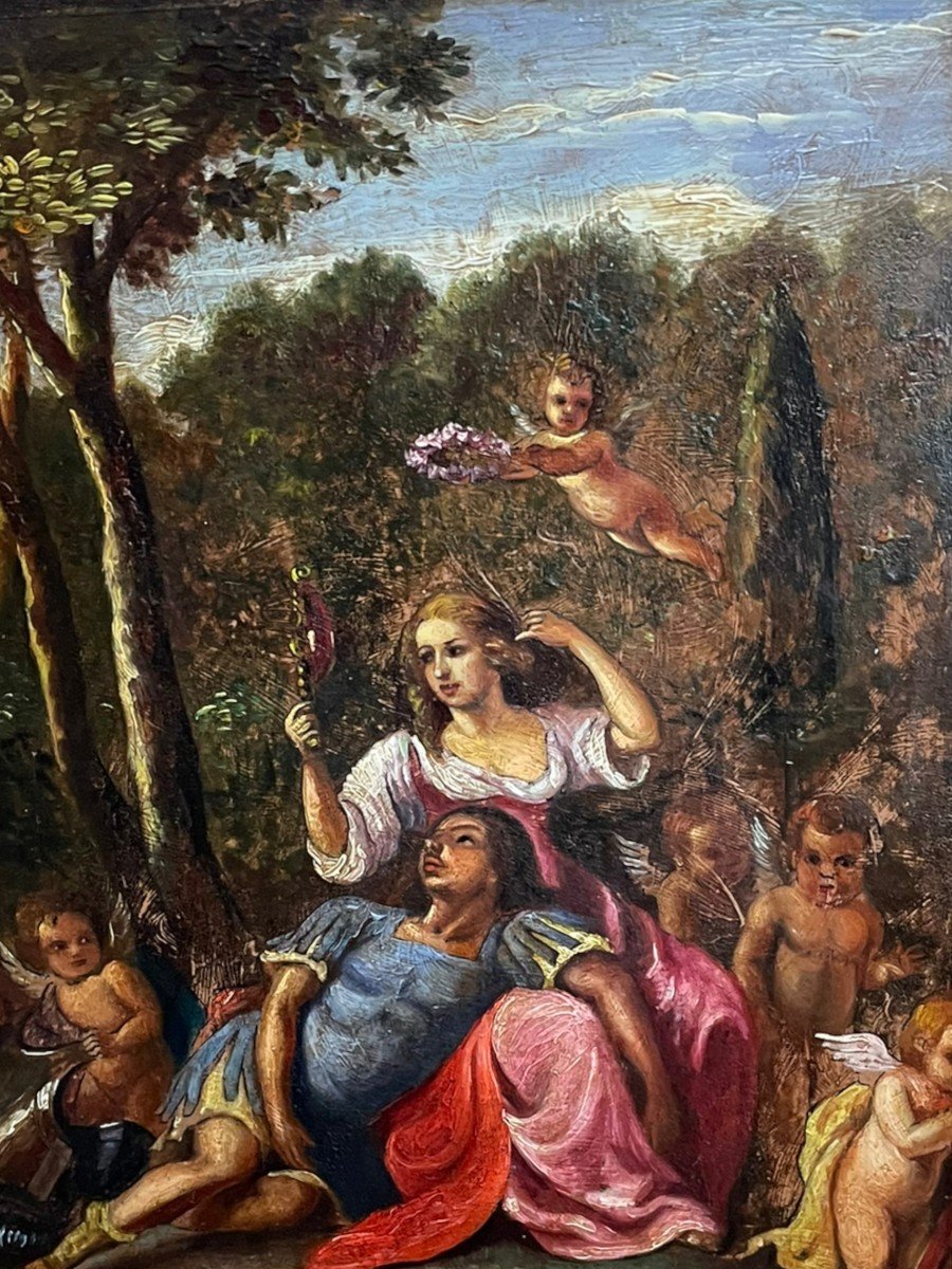 Galante Scene Oil On Panel In The Taste Of The 18th Century Signed Pastor-photo-2