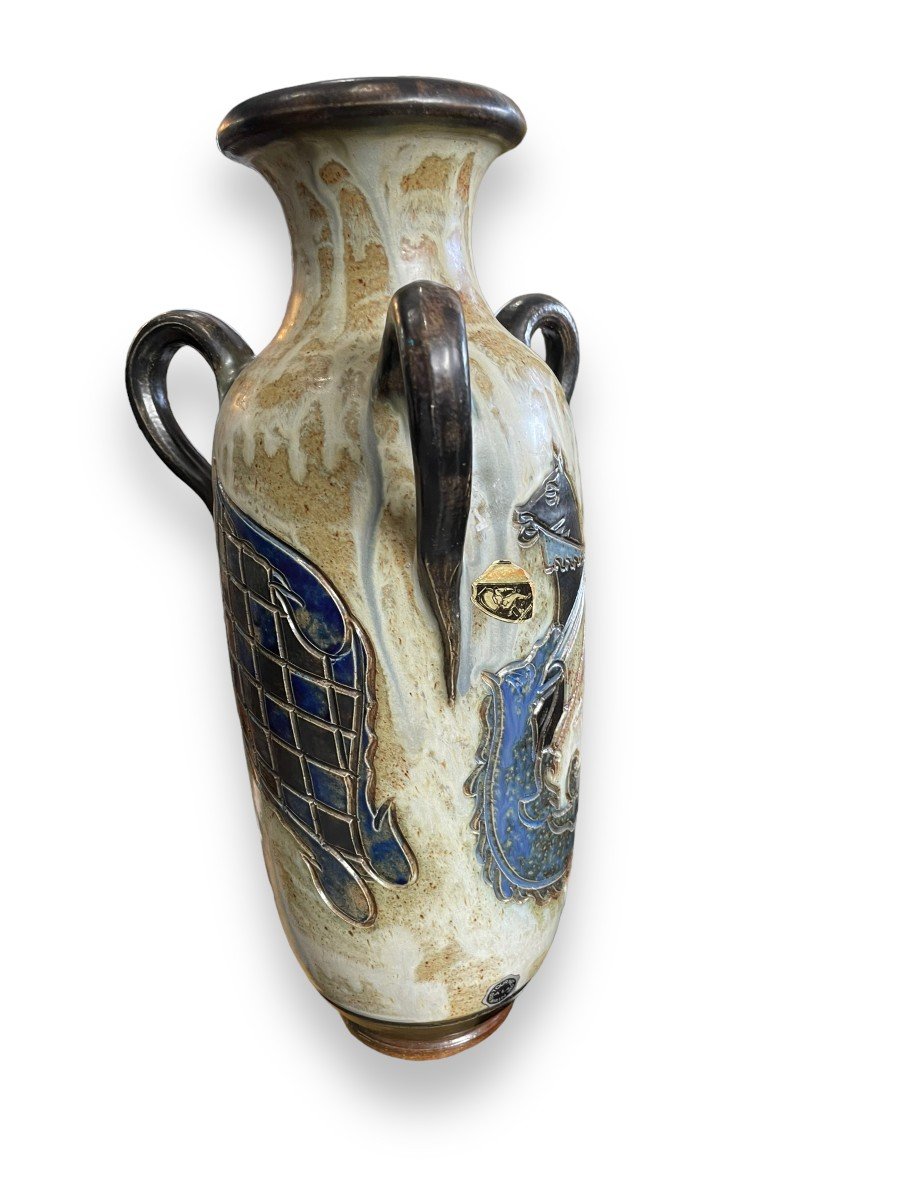 Immense Vase à Trois Anses Par Roger Guérin décor au chevalier-photo-1