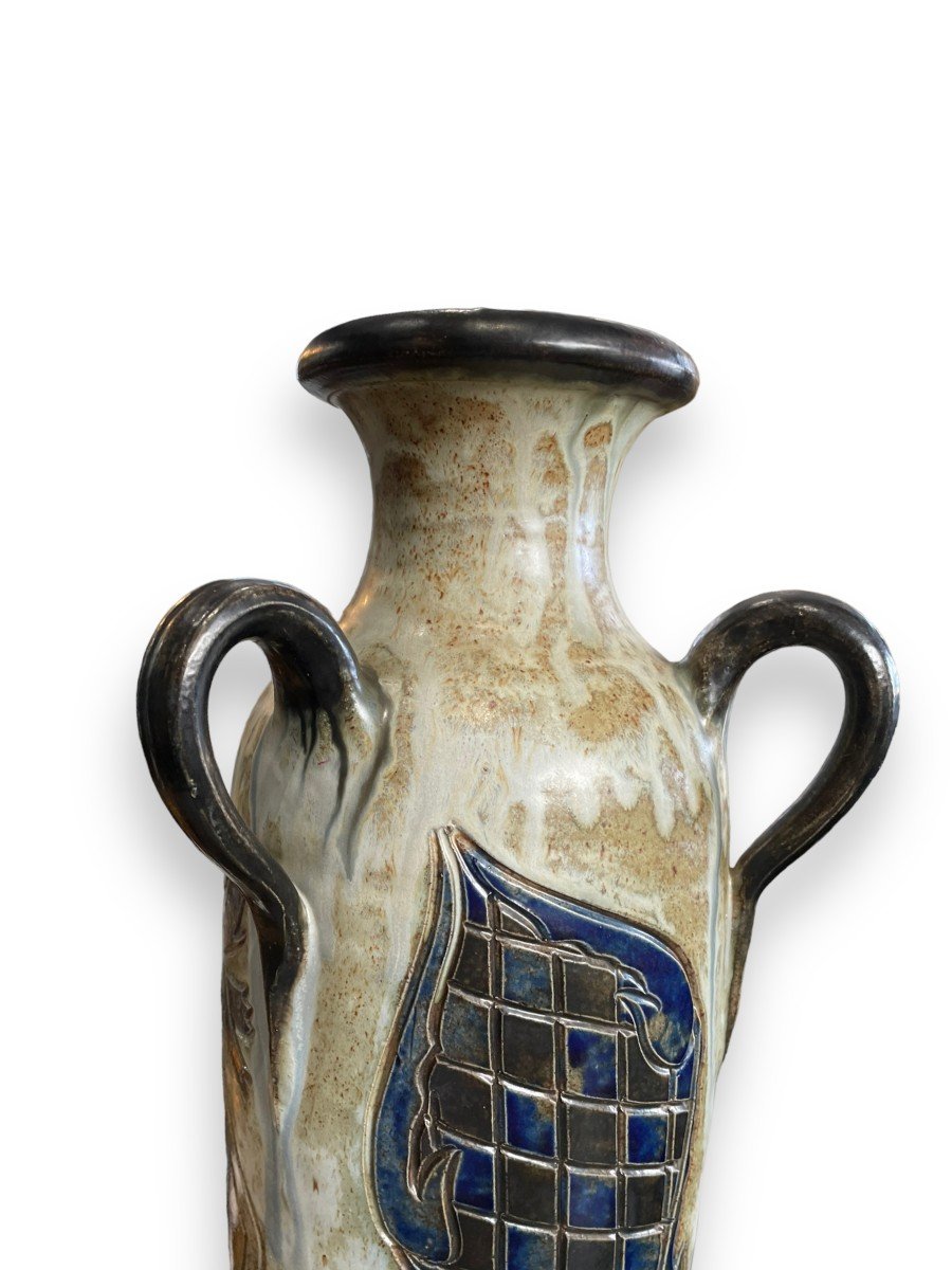 Immense Vase à Trois Anses Par Roger Guérin décor au chevalier-photo-6
