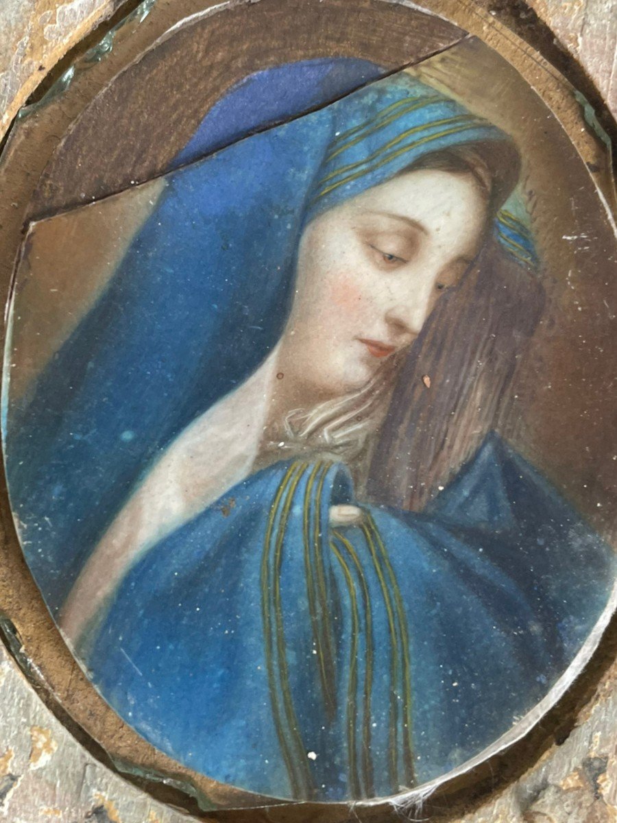 Miniature Début XIXeme Profil De Vierge Cadre En Bois Doré-photo-2