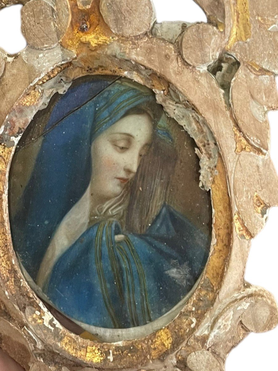 Miniature Début XIXeme Profil De Vierge Cadre En Bois Doré-photo-1