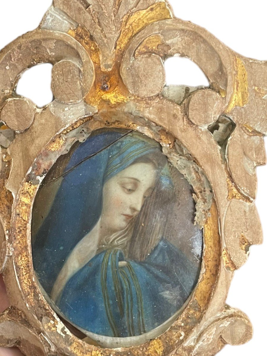 Miniature Début XIXeme Profil De Vierge Cadre En Bois Doré-photo-2