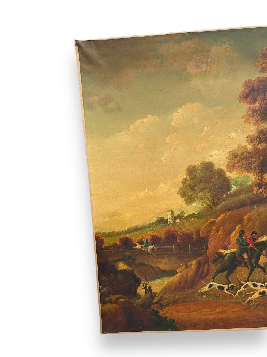 Important Painting Scene Of Venery Hunting At Court Oil On Canvas-photo-8