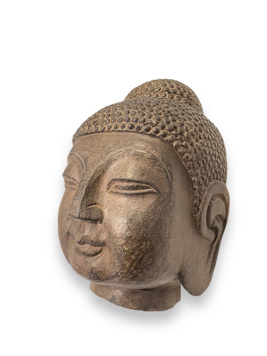 Grande Tête De Bouddha En Pierre Birmanie Début XIXeme-photo-2