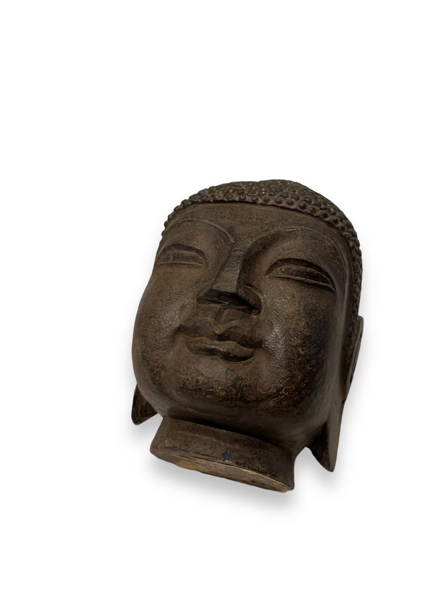Grande Tête De Bouddha En Pierre Birmanie Début XIXeme-photo-1
