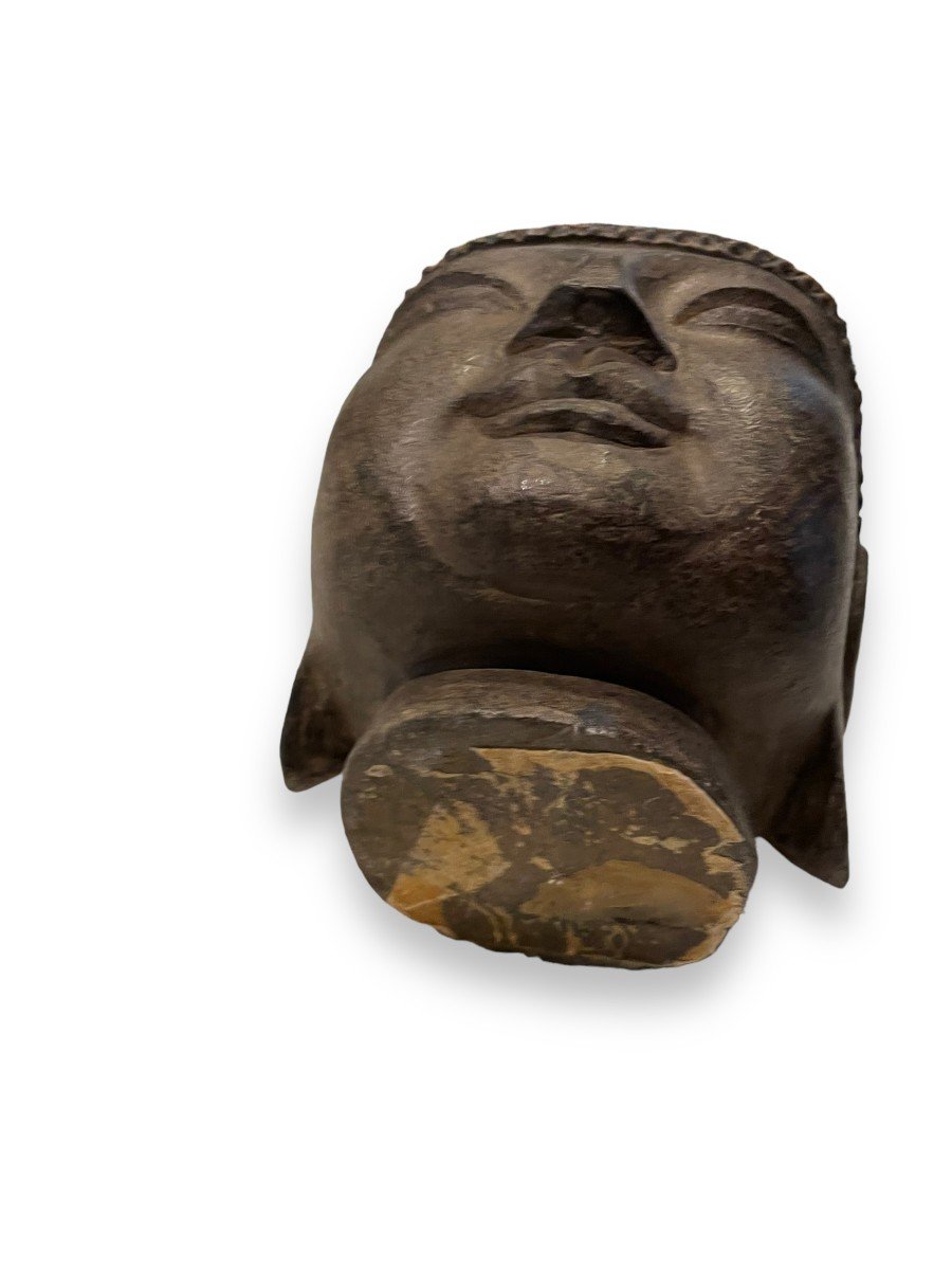 Grande Tête De Bouddha En Pierre Birmanie Début XIXeme-photo-2