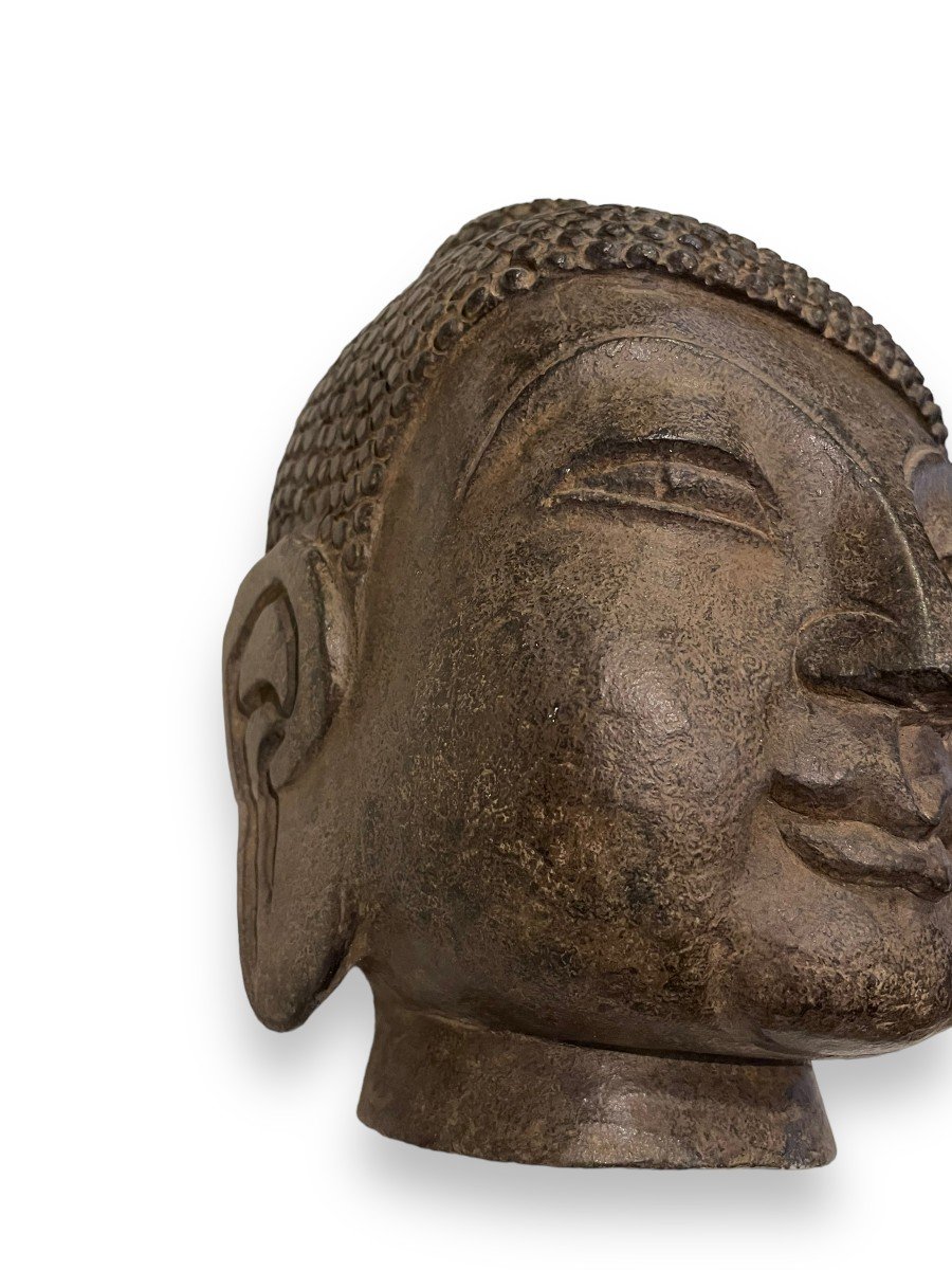 Grande Tête De Bouddha En Pierre Birmanie Début XIXeme-photo-7