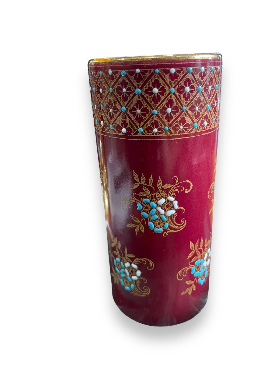 Pair Of Burgundy Glazed Ceramic Roller Vases-photo-5