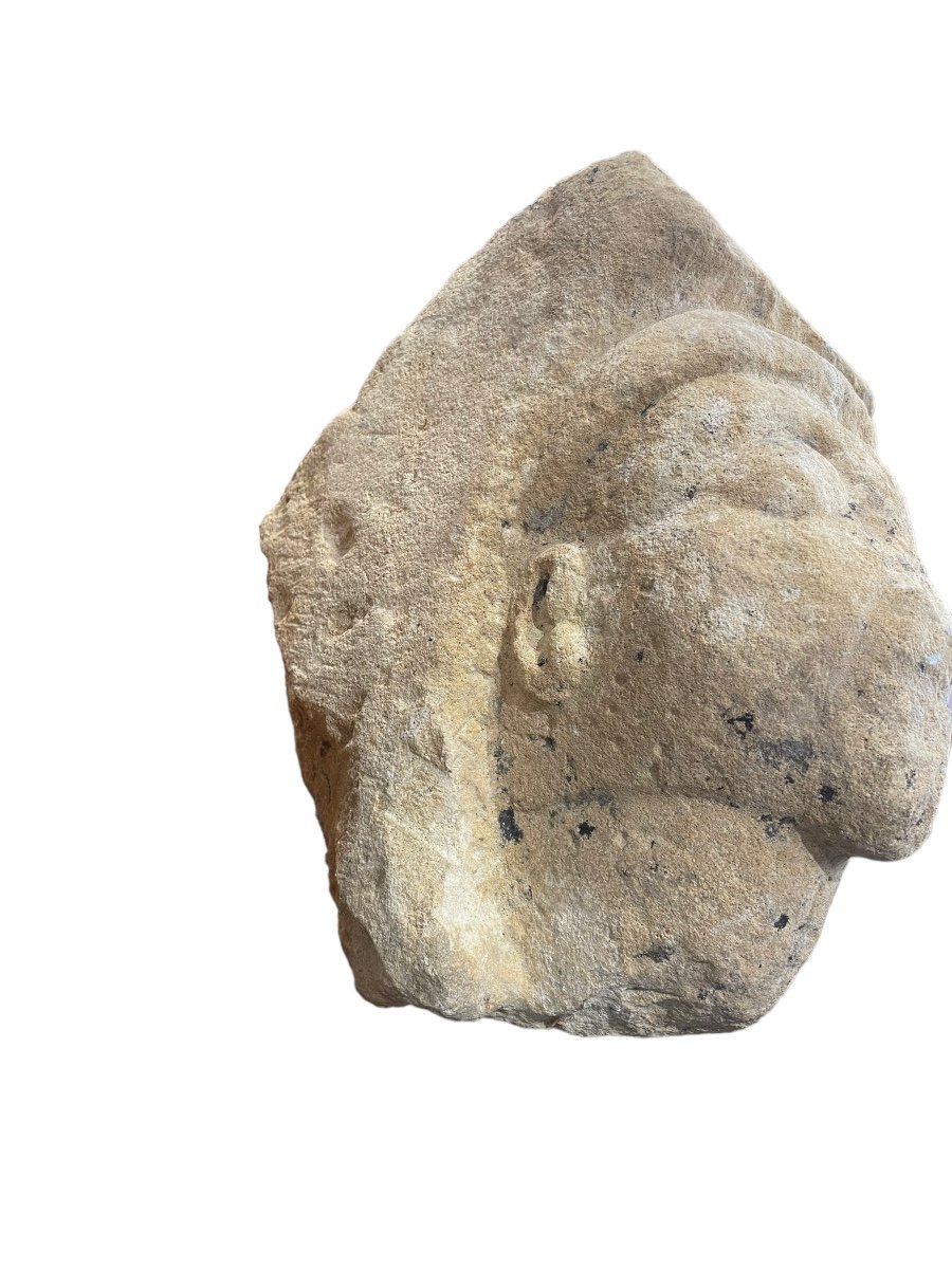 Bas Relief Médiéval  Tête De Personnage Haute époque En Pierre Du Périgord-photo-3