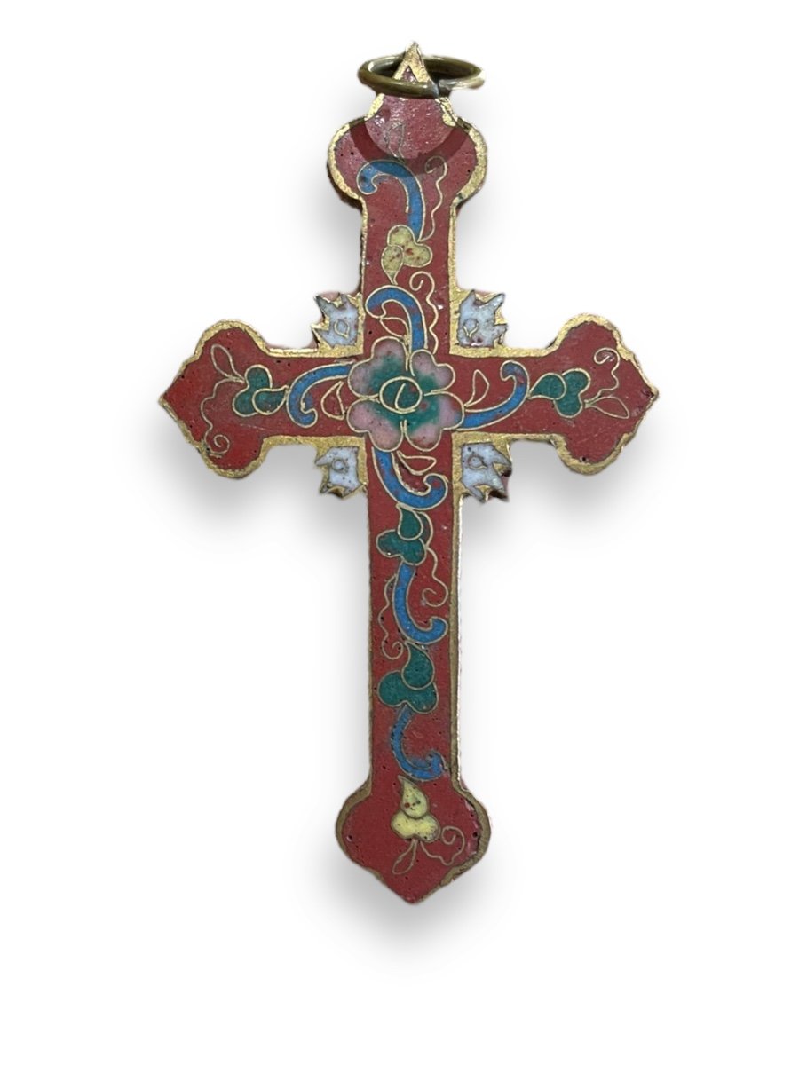 Croix pendentif En Bronze émaillé Cloisonné émaux Cloisonnés-photo-3
