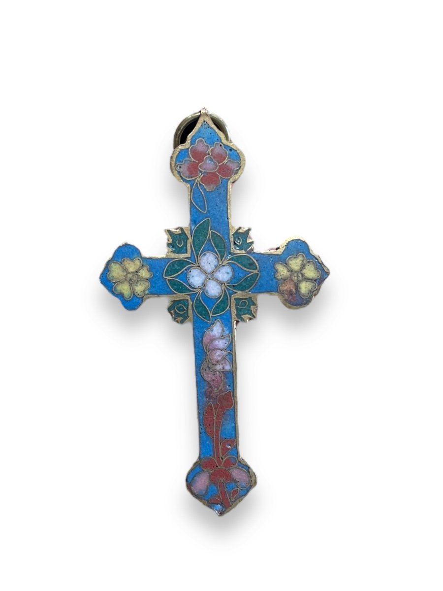 Croix pendentif En Bronze émaillé Cloisonné émaux Cloisonnés