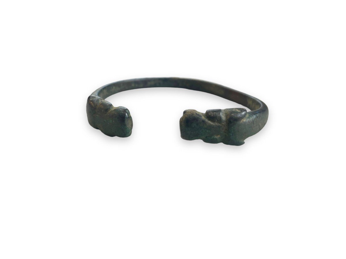Antique Roman Egyptian Bronze Bracelet Heads Of Rams-photo-4