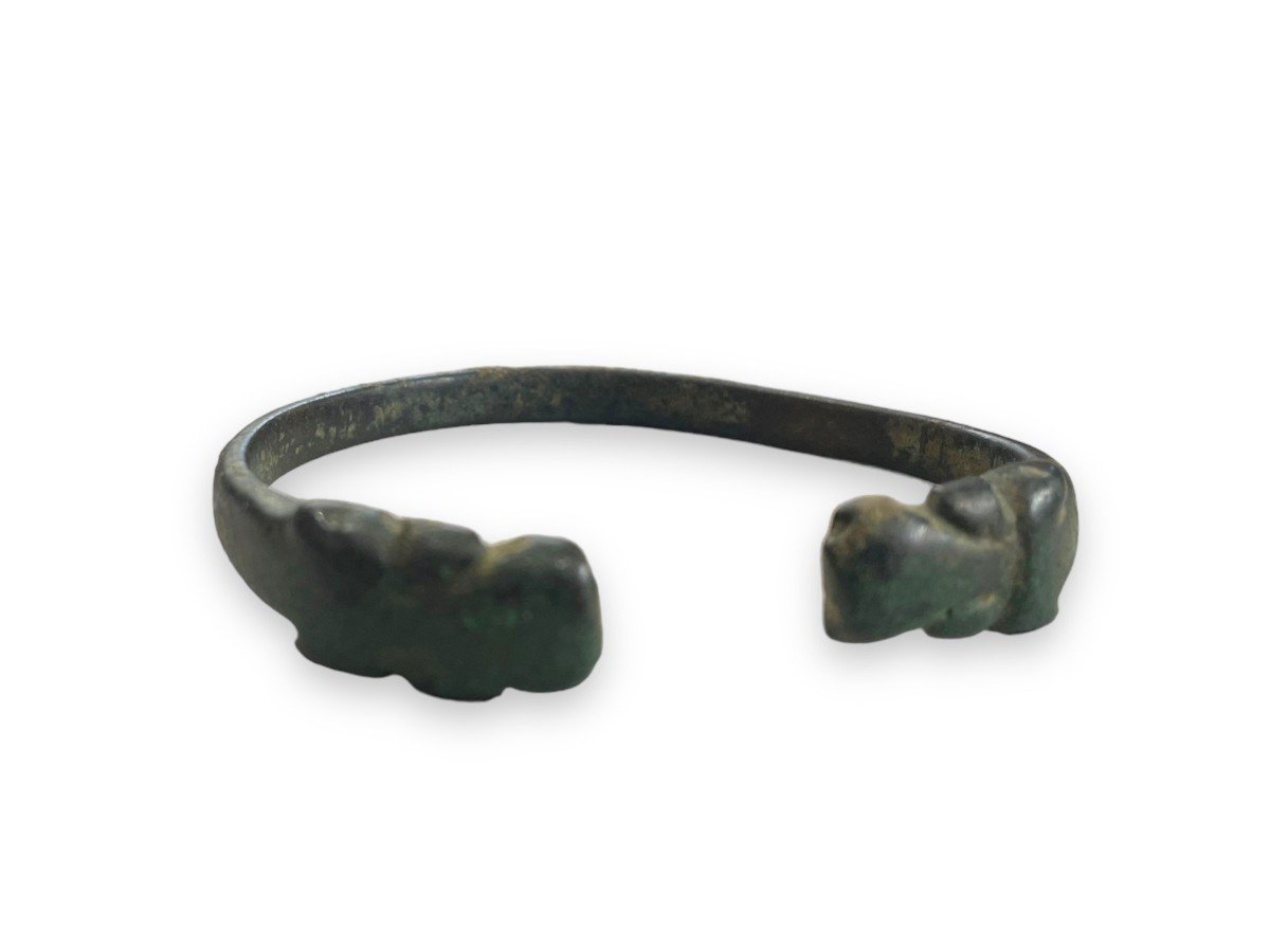 Antique Roman Egyptian Bronze Bracelet Heads Of Rams-photo-3