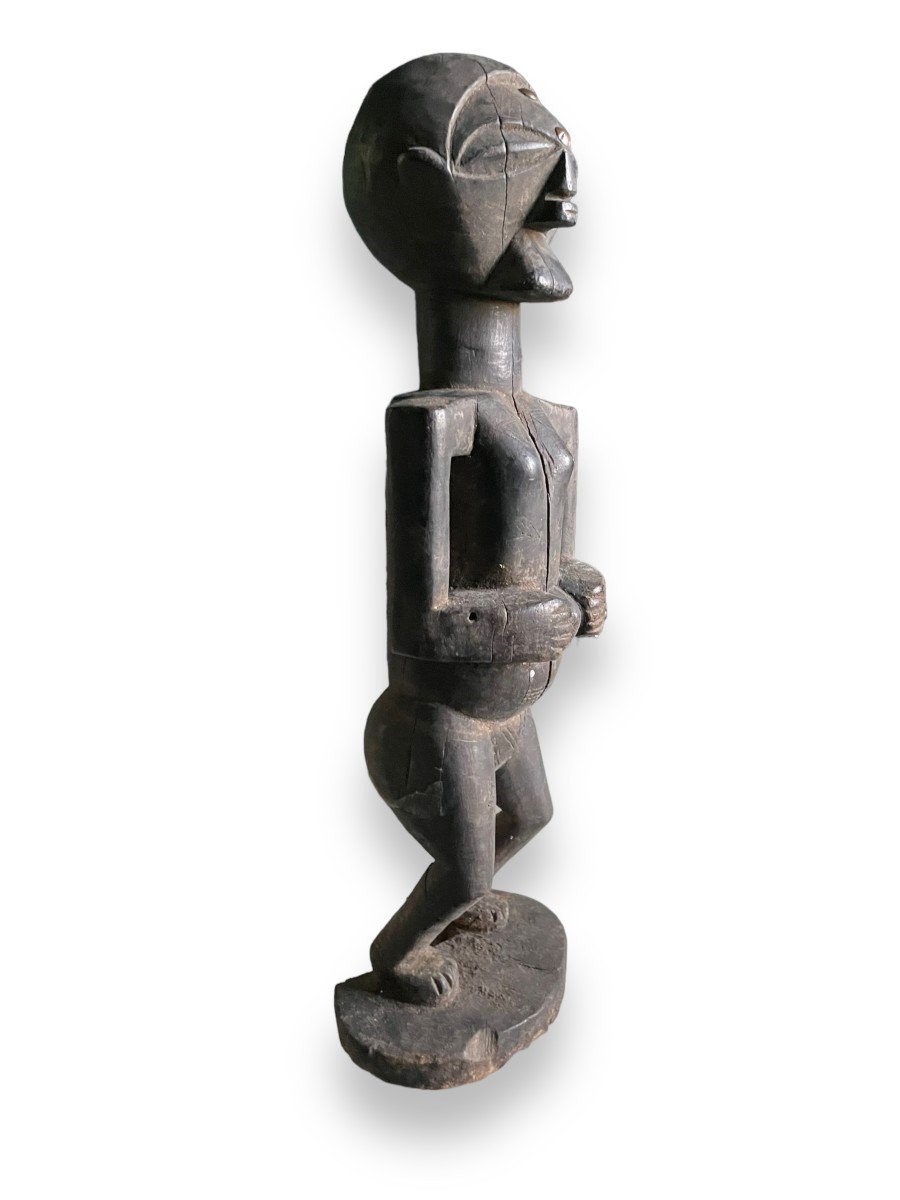 African Statuette With Dark Patina Woman Holding Her Belly Kifwebe Style Drc-photo-2