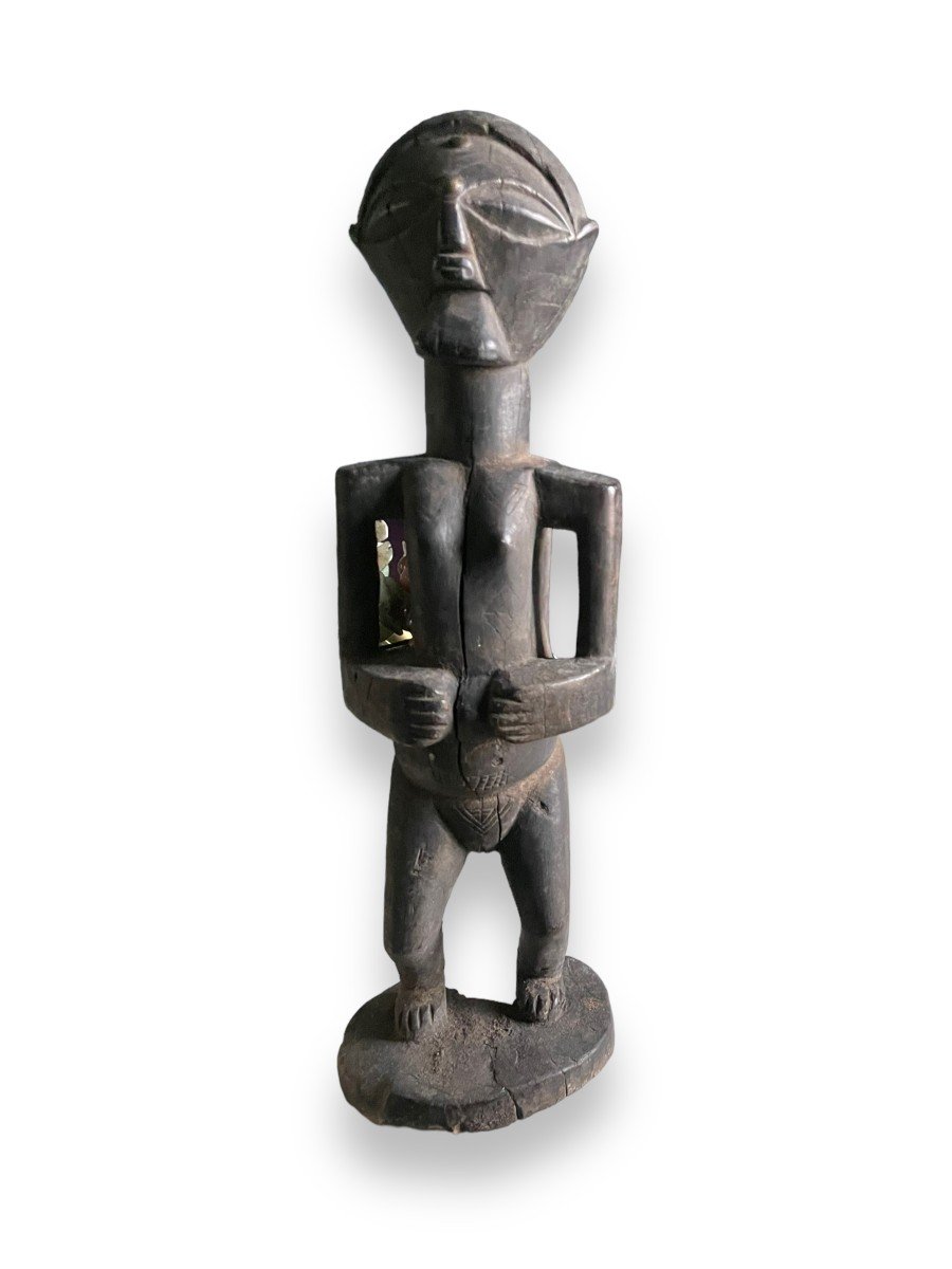 African Statuette With Dark Patina Woman Holding Her Belly Kifwebe Style Drc-photo-3