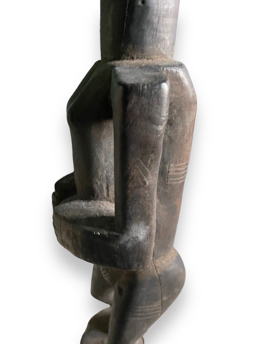 African Statuette With Dark Patina Woman Holding Her Belly Kifwebe Style Drc-photo-1