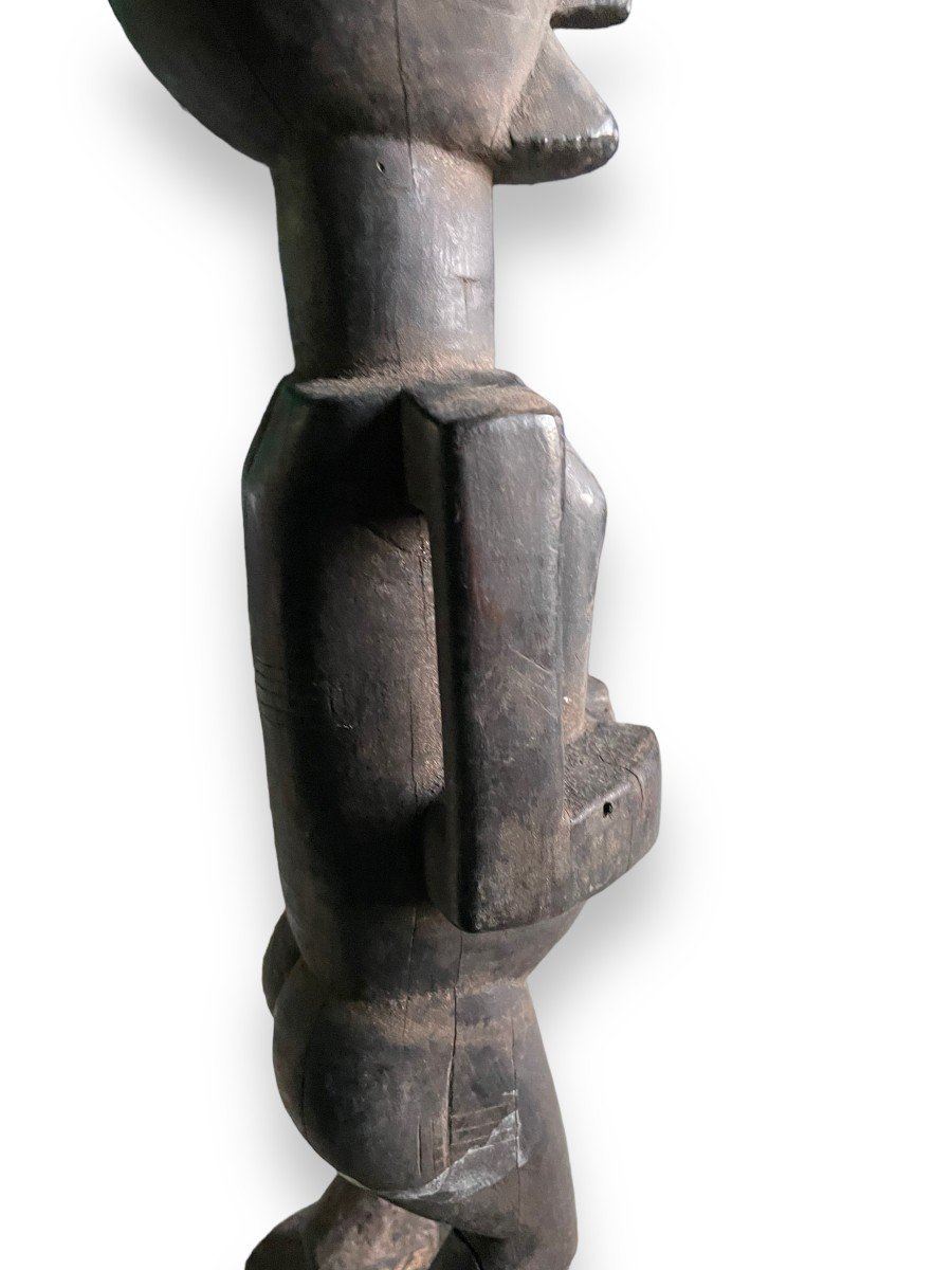 African Statuette With Dark Patina Woman Holding Her Belly Kifwebe Style Drc-photo-2