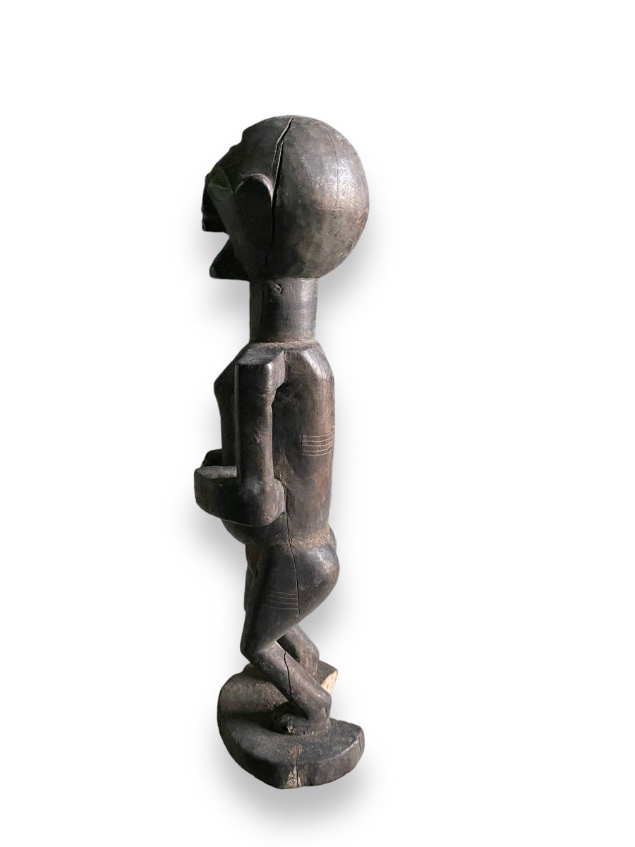 African Statuette With Dark Patina Woman Holding Her Belly Kifwebe Style Drc-photo-3