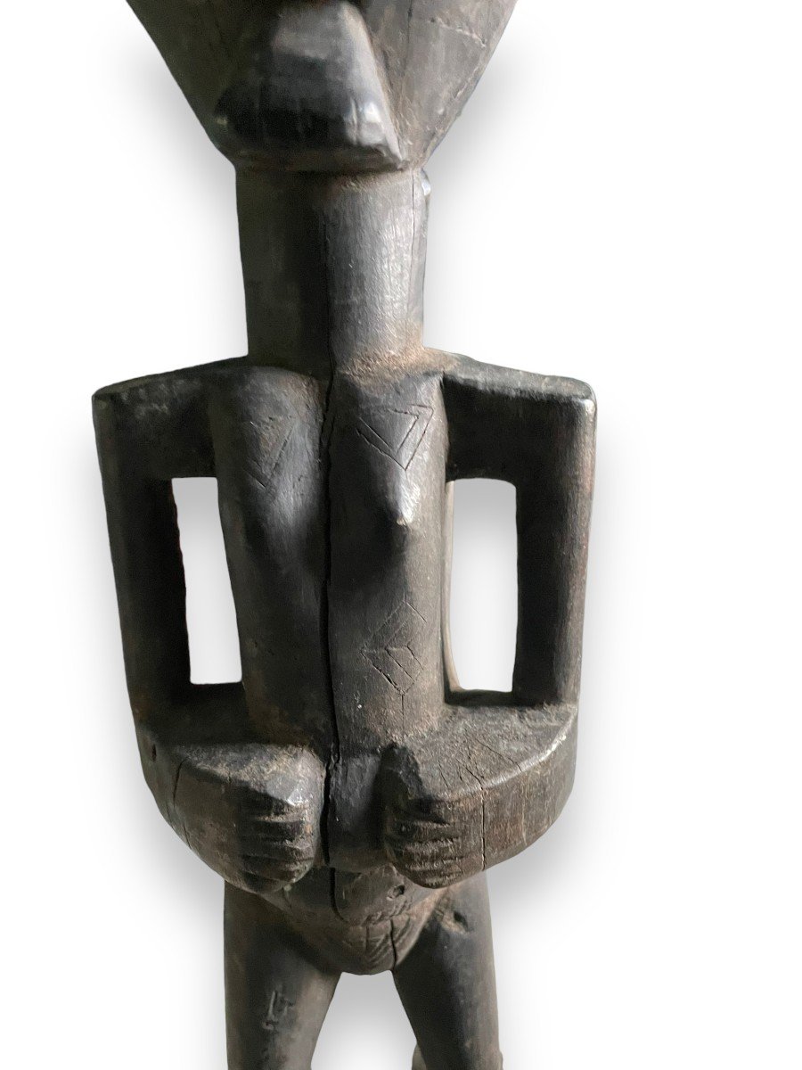 African Statuette With Dark Patina Woman Holding Her Belly Kifwebe Style Drc-photo-6