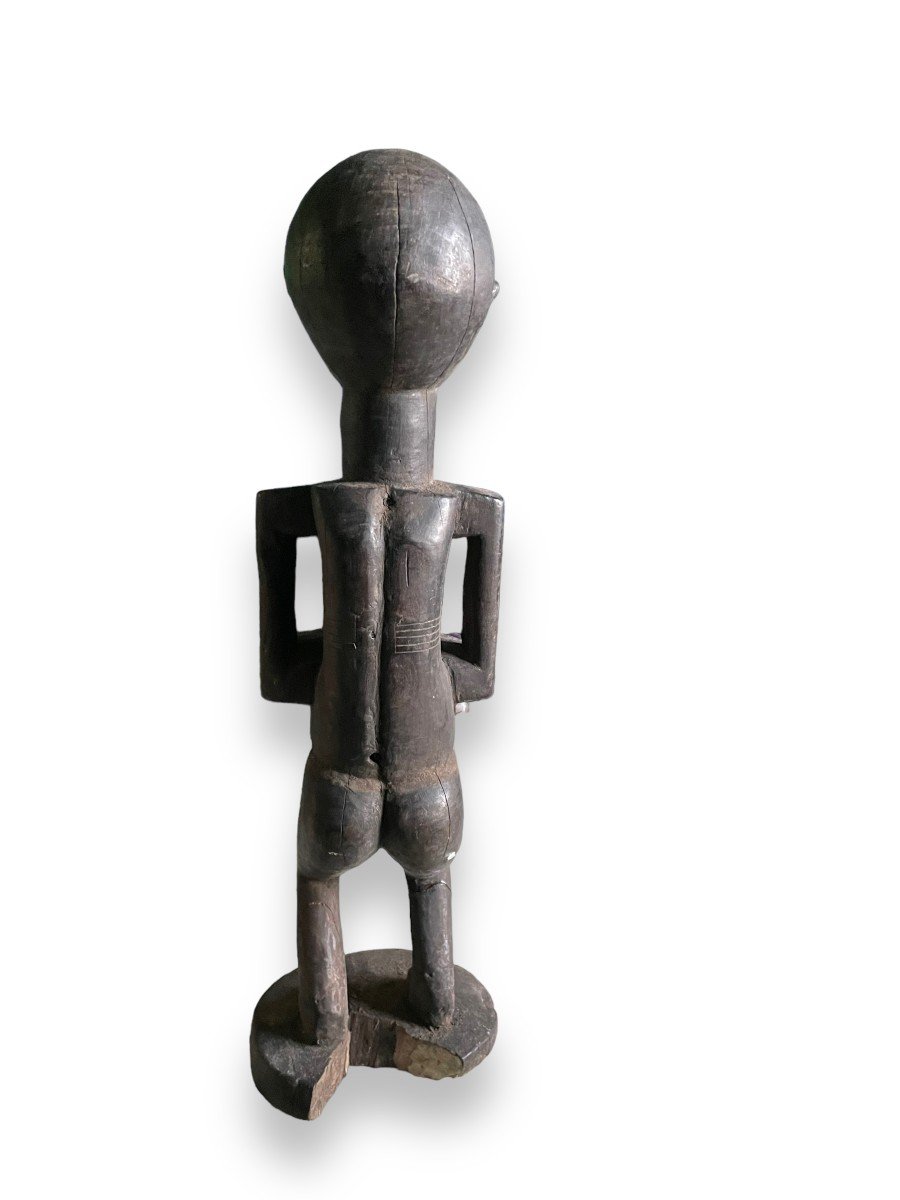 African Statuette With Dark Patina Woman Holding Her Belly Kifwebe Style Drc-photo-7