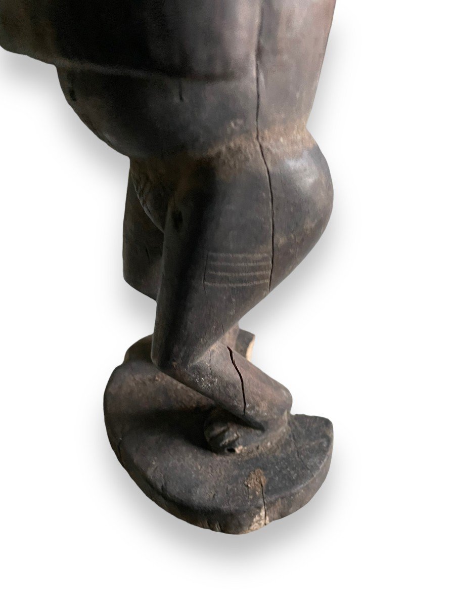 African Statuette With Dark Patina Woman Holding Her Belly Kifwebe Style Drc-photo-8