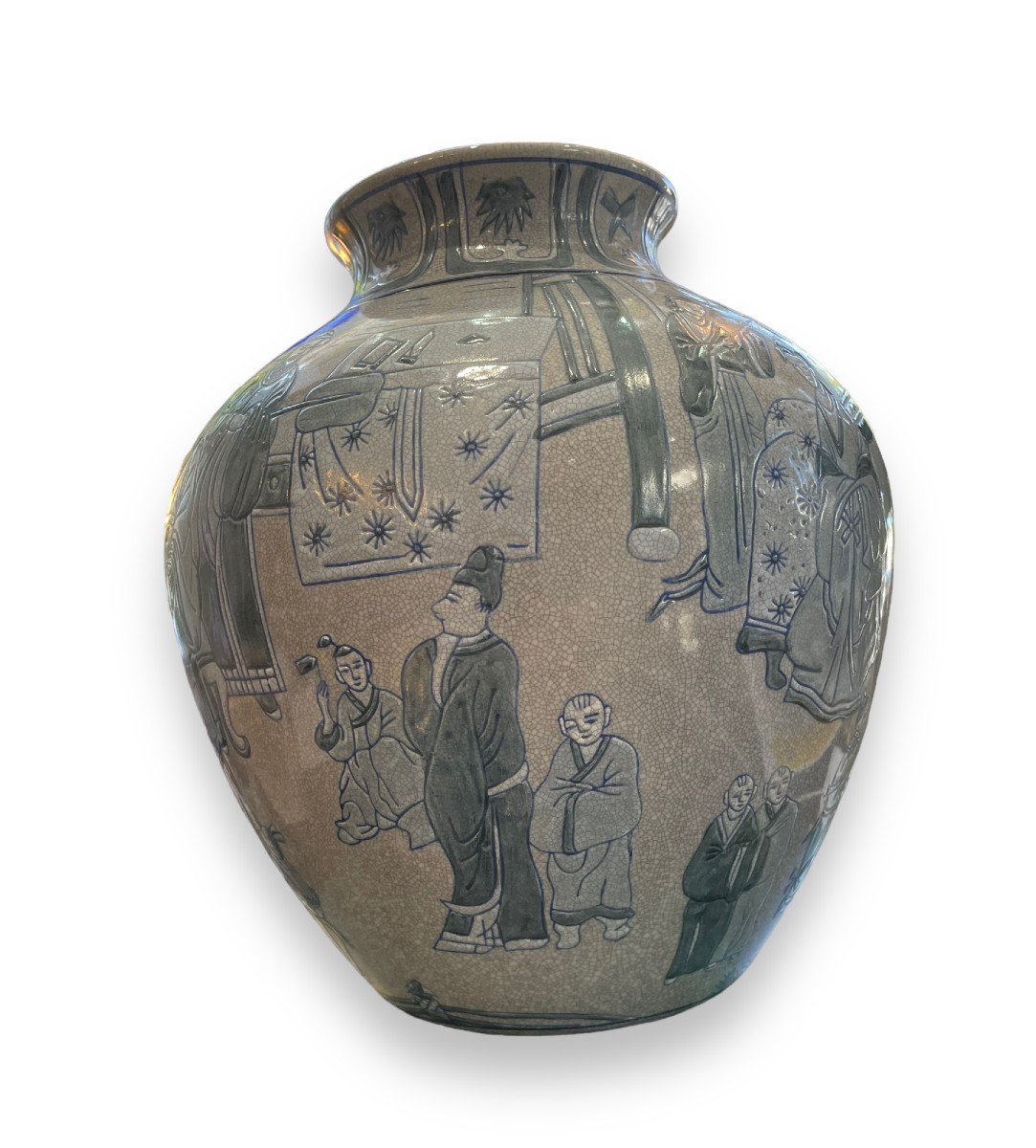 Important Vase Chinois En Porcelaine Craquelée